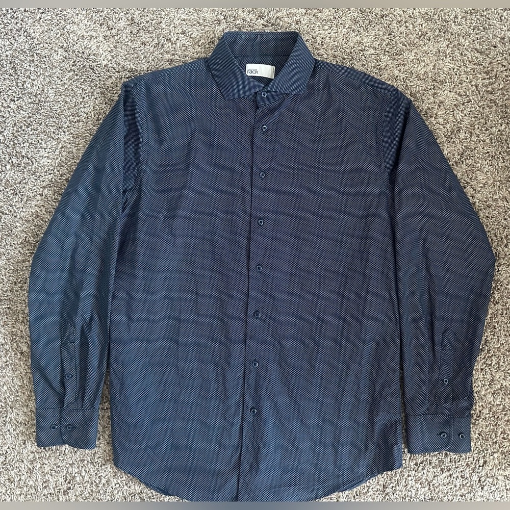 Men's Nordstrom Off The Rack Navy Blue and White Polkadot Dress Shirt